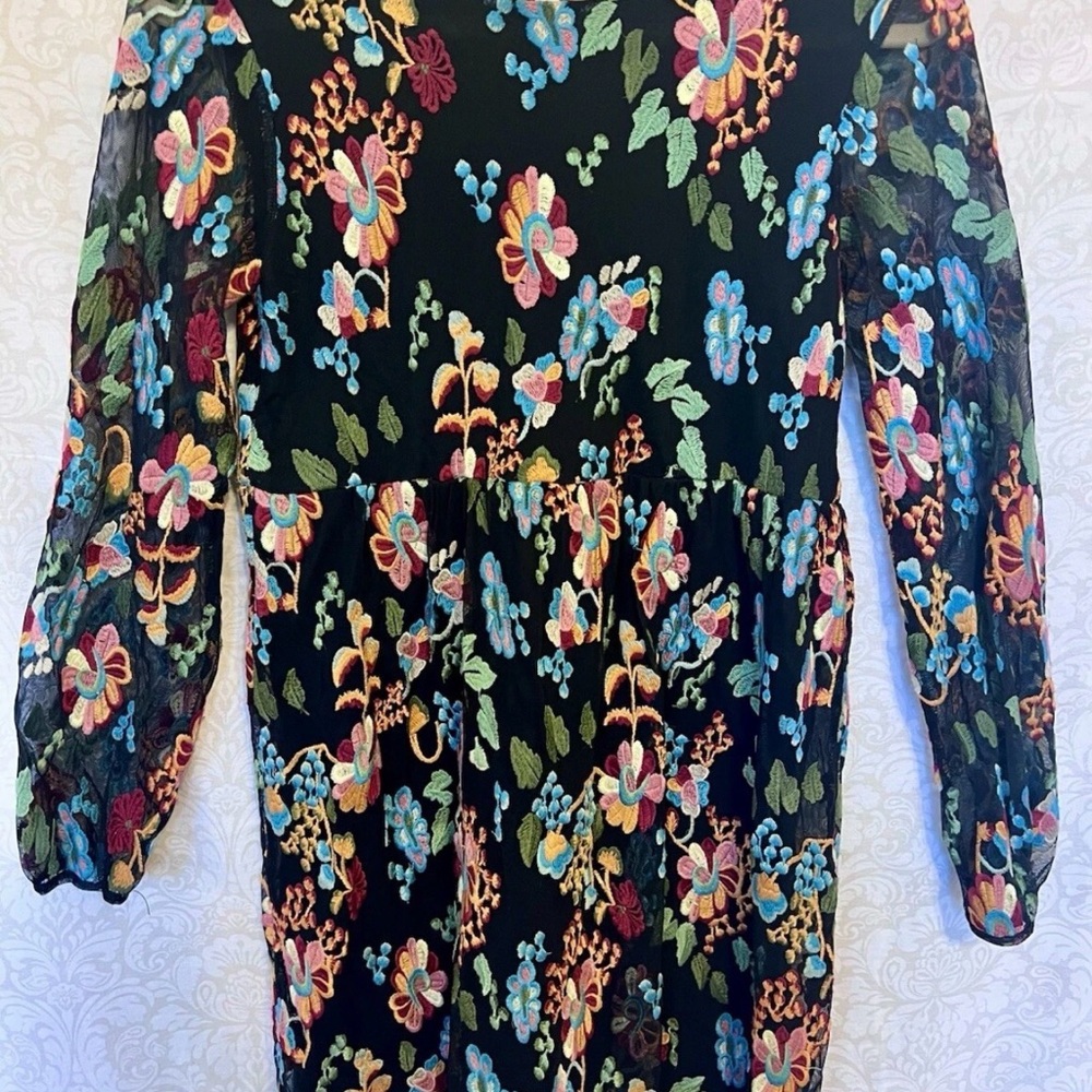 Philosophy Black Dress with Colorful Floral Embroidery